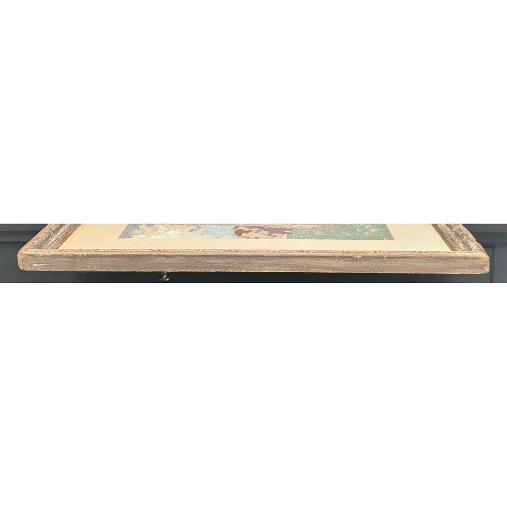 Vintage Handmade Long Stitch Needlepoint Landscape Detailed Wood Frame 18